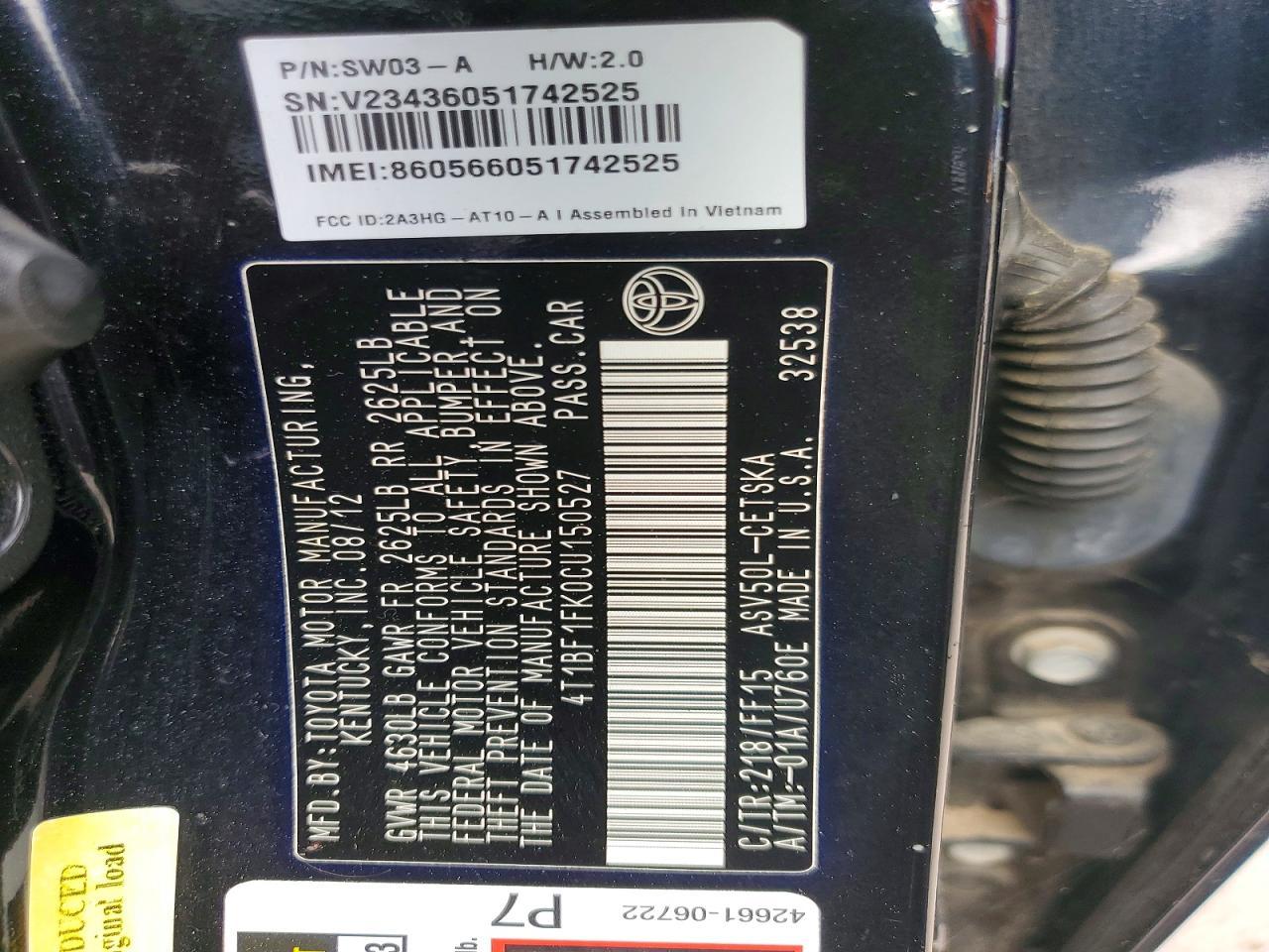 2012 TOYOTA CAMRY