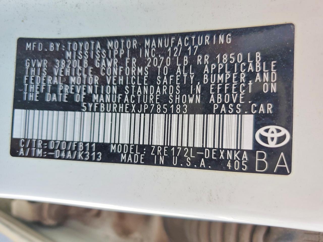 2018 TOYOTA COROLLA