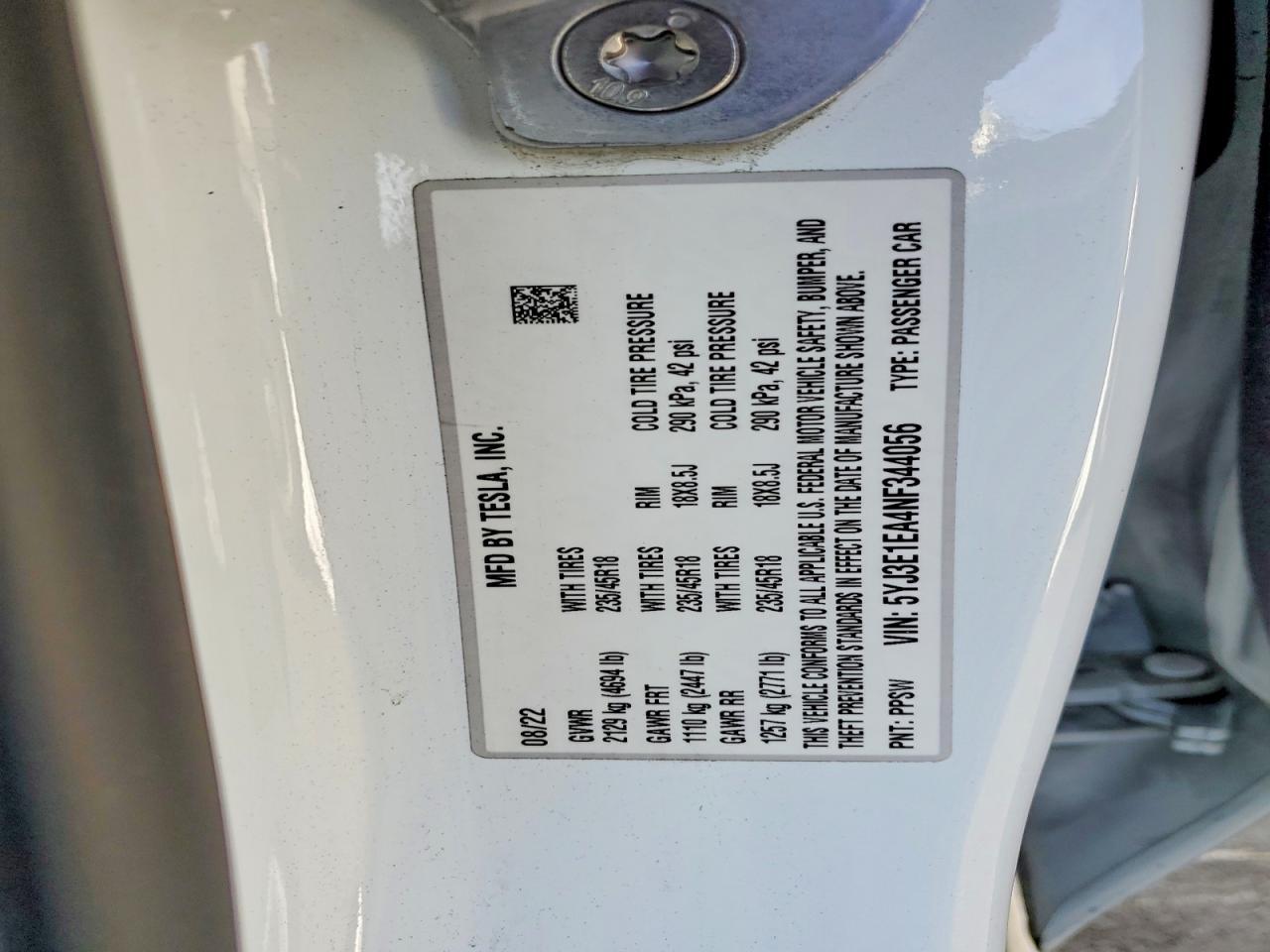 2022 TESLA MODEL 3