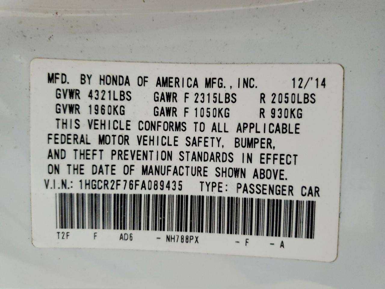 2015 HONDA ACCORD