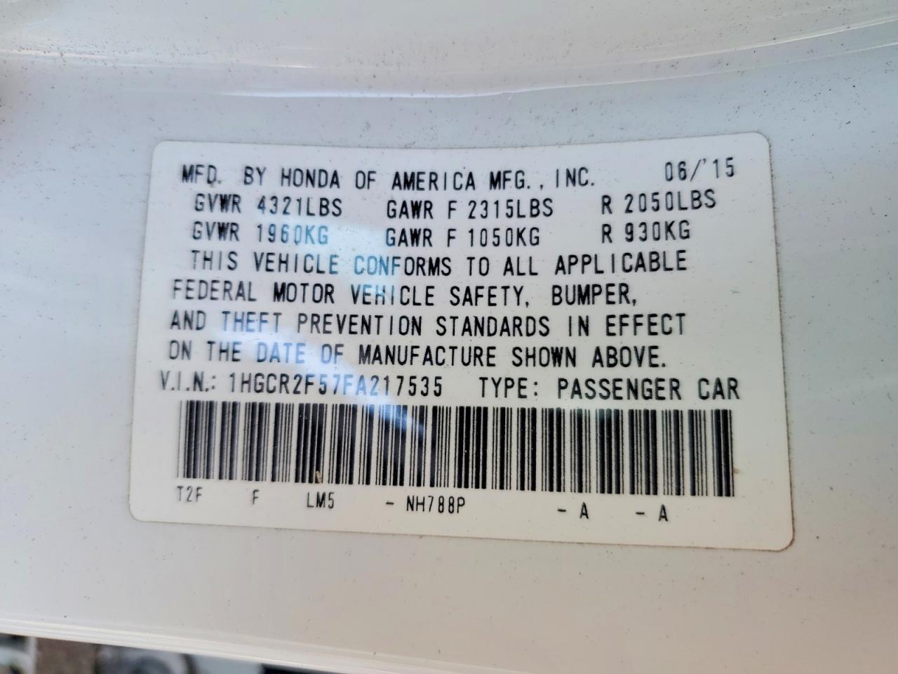 2015 HONDA ACCORD
