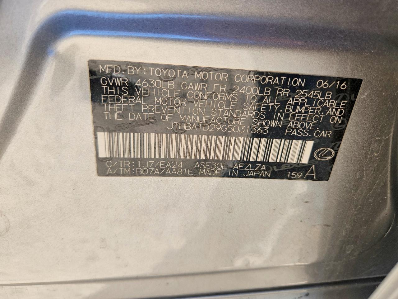 2016 LEXUS IS 200t
