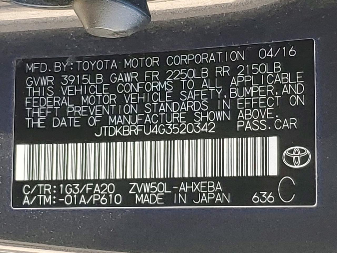 2016 TOYOTA PRIUS