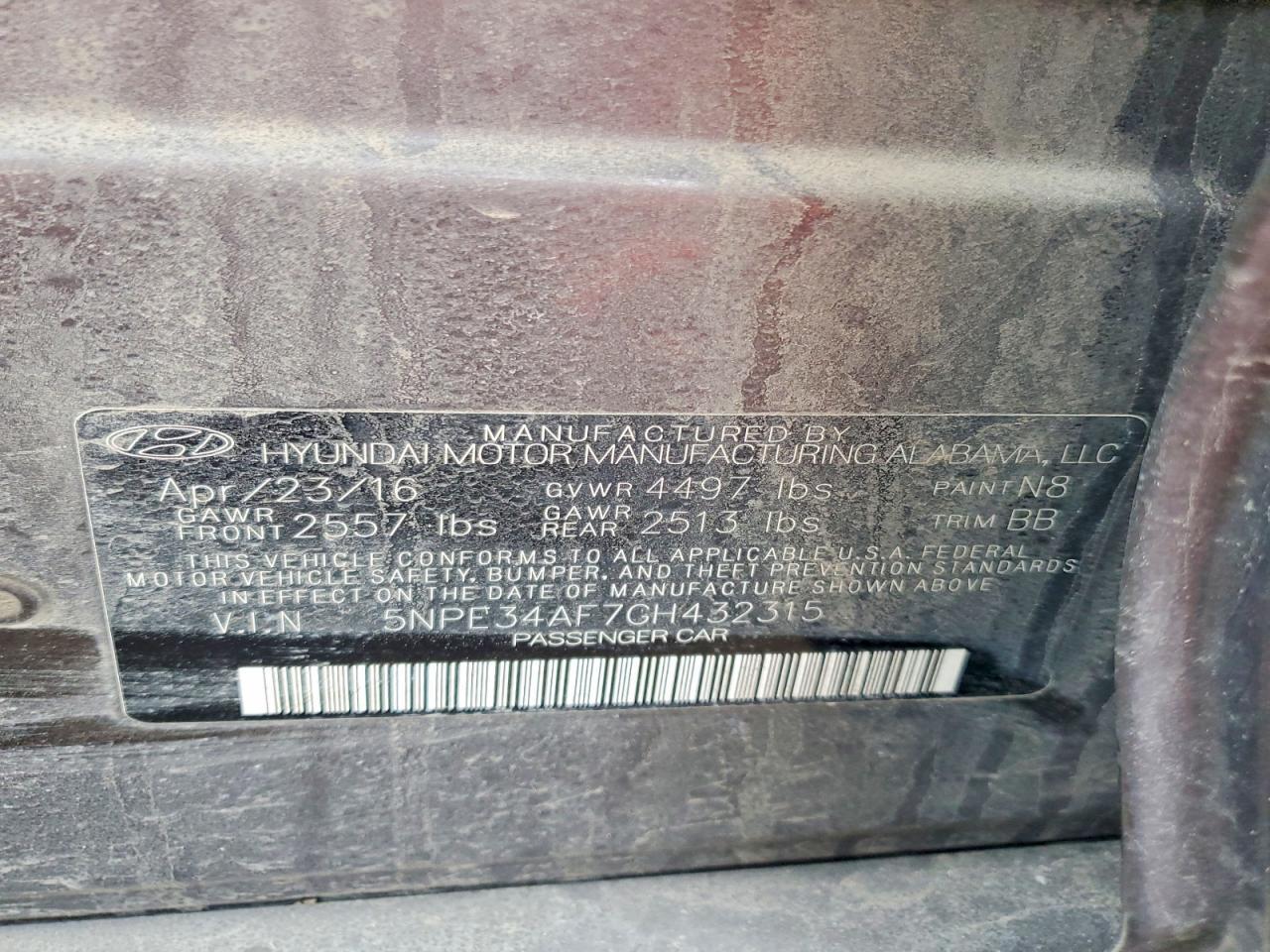 2016 HYUNDAI SONATA
