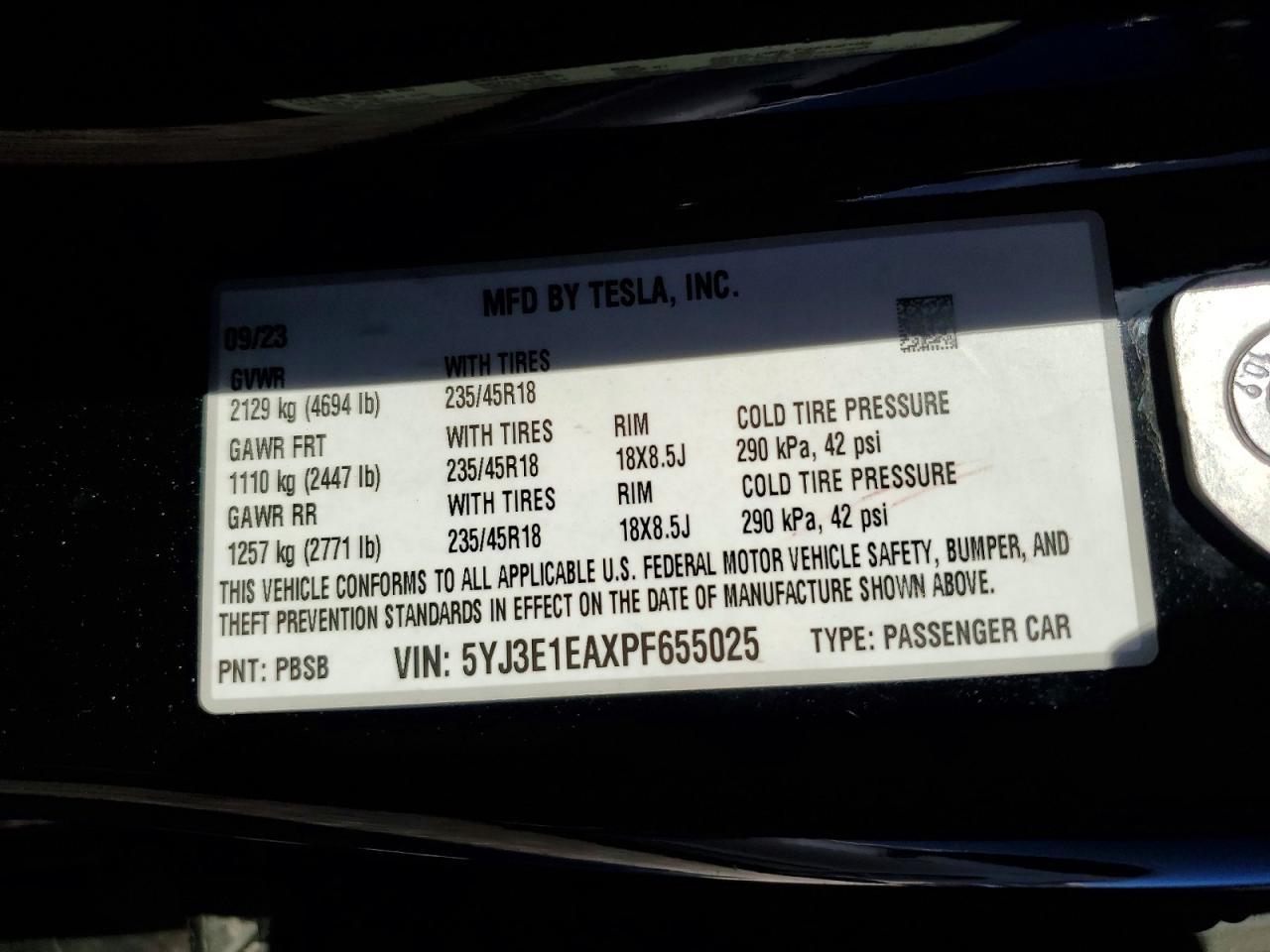 2023 TESLA MODEL 3