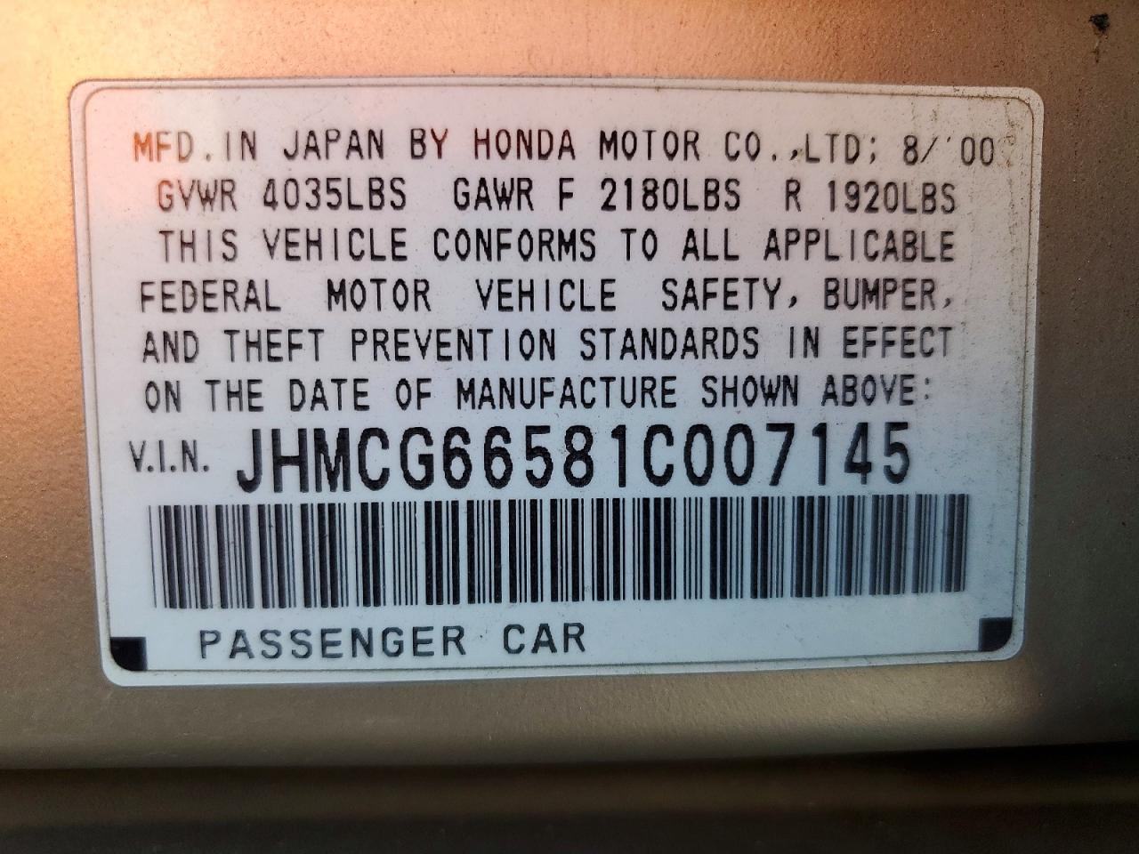 2001 HONDA ACCORD