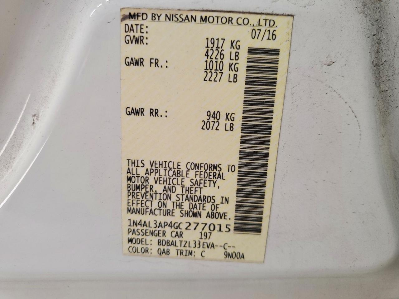 2016 NISSAN ALTIMA