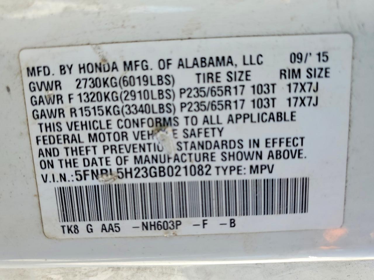2016 HONDA ODYSSEY