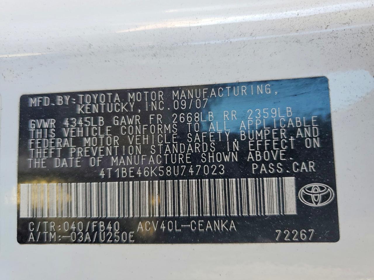 2008 TOYOTA CAMRY