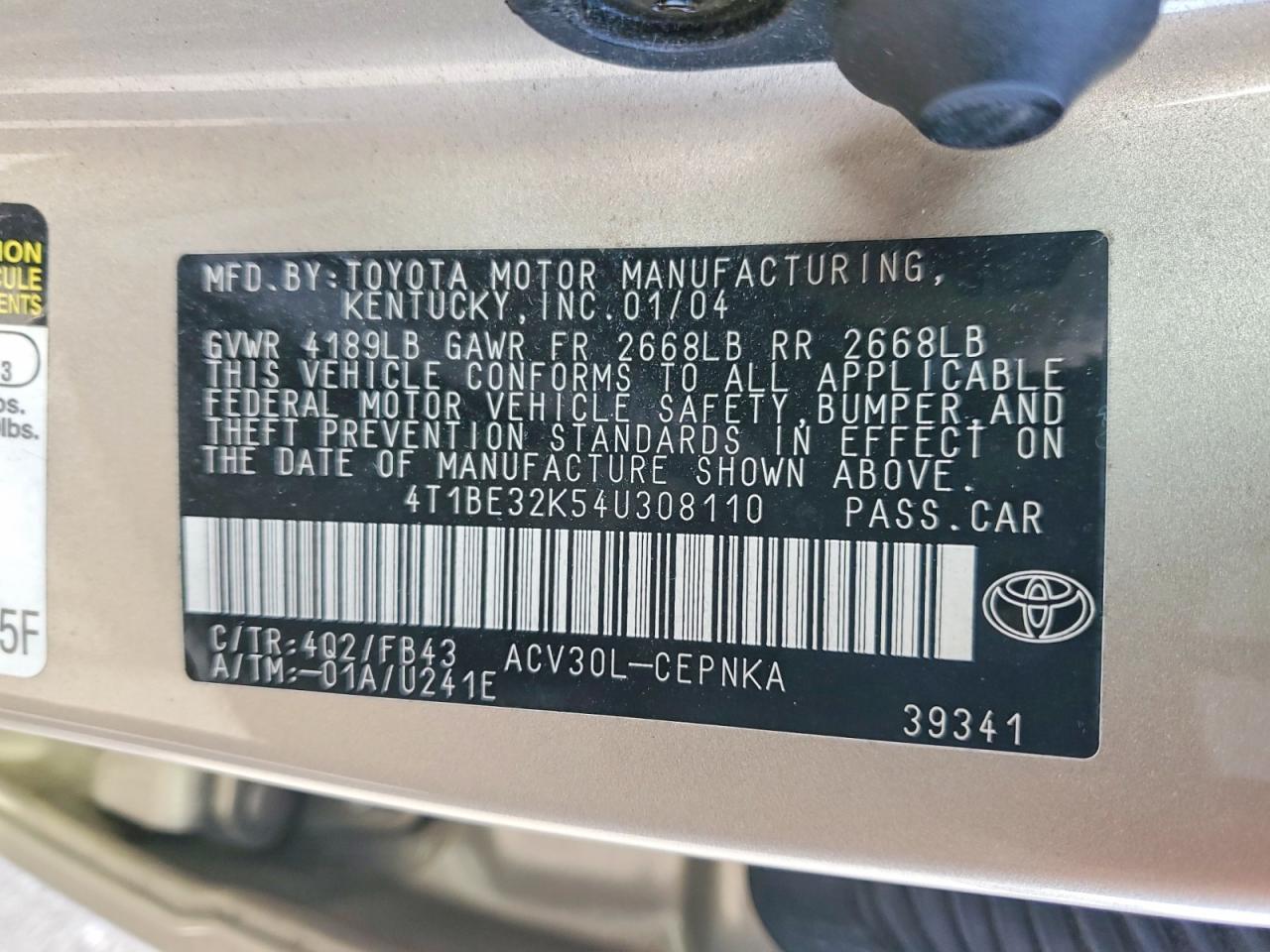 2004 TOYOTA CAMRY