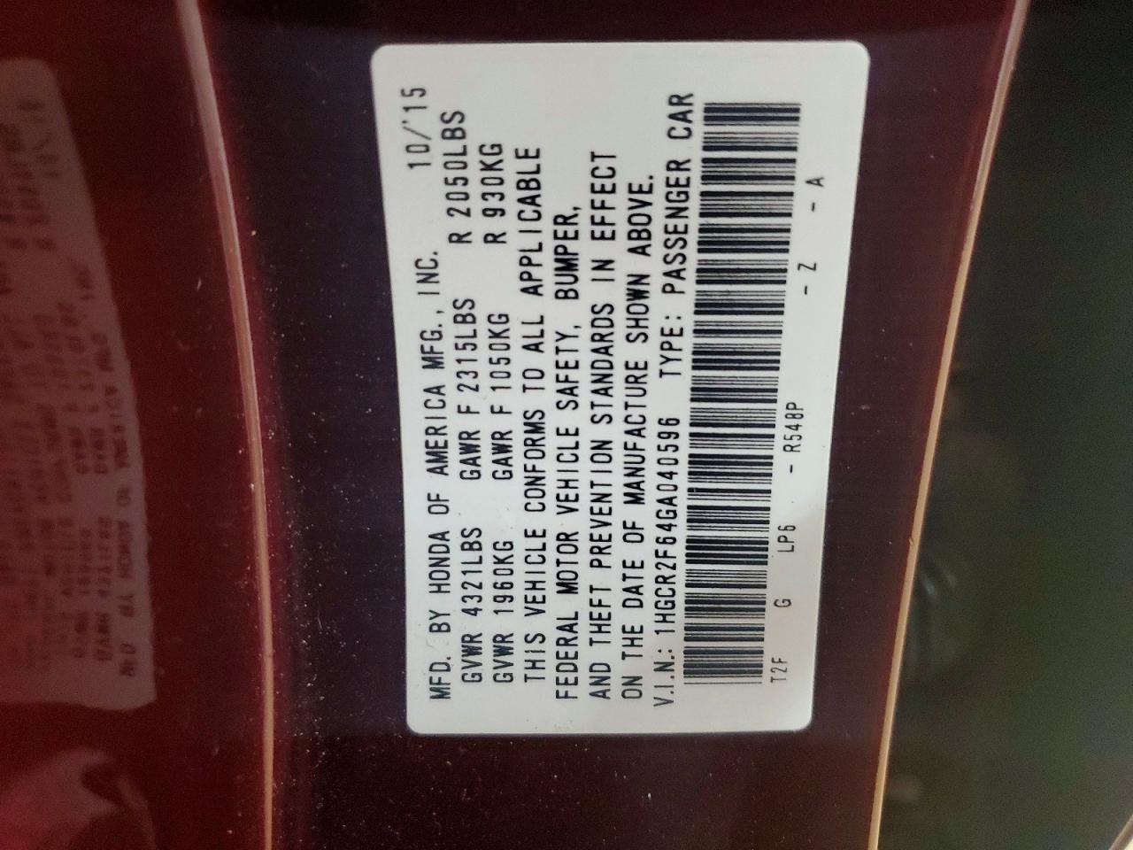 2016 HONDA ACCORD