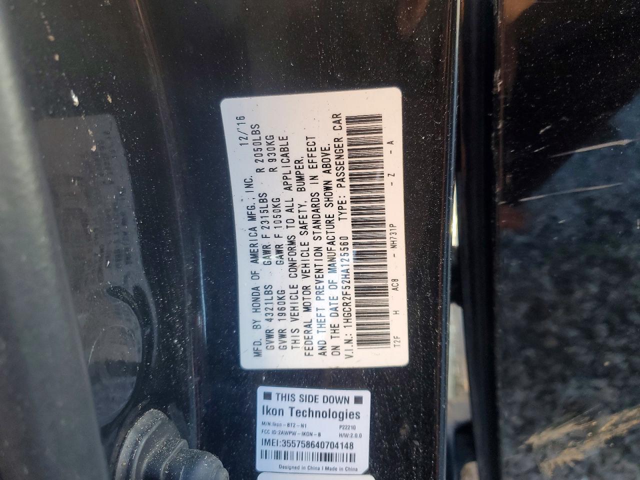 2017 HONDA ACCORD