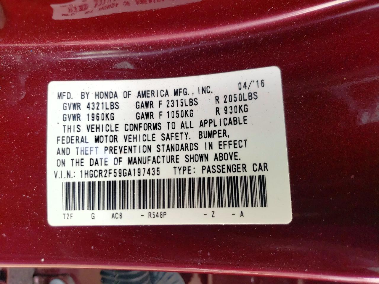 2016 HONDA ACCORD