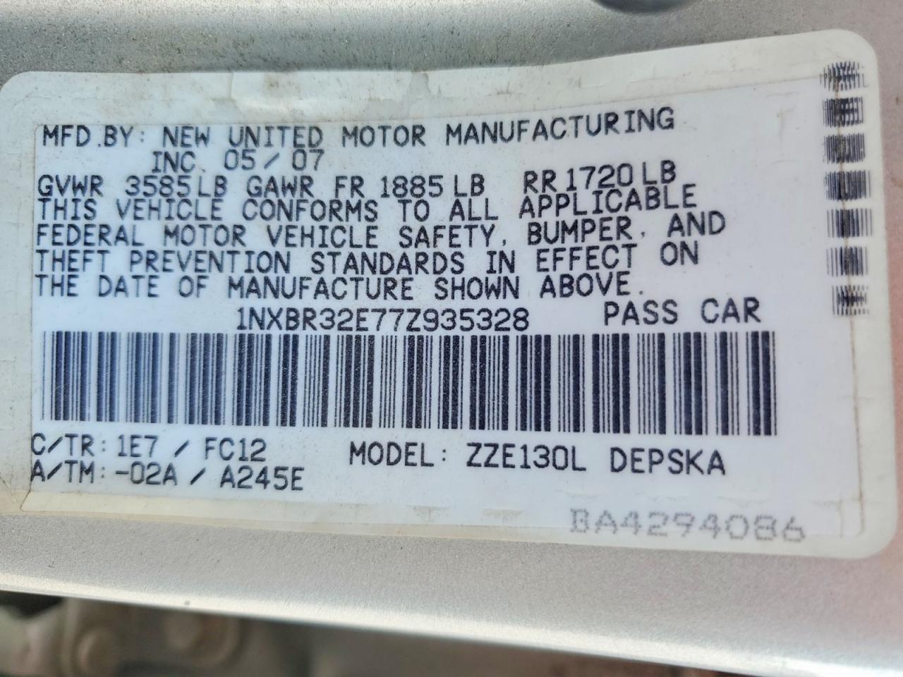 2007 TOYOTA COROLLA