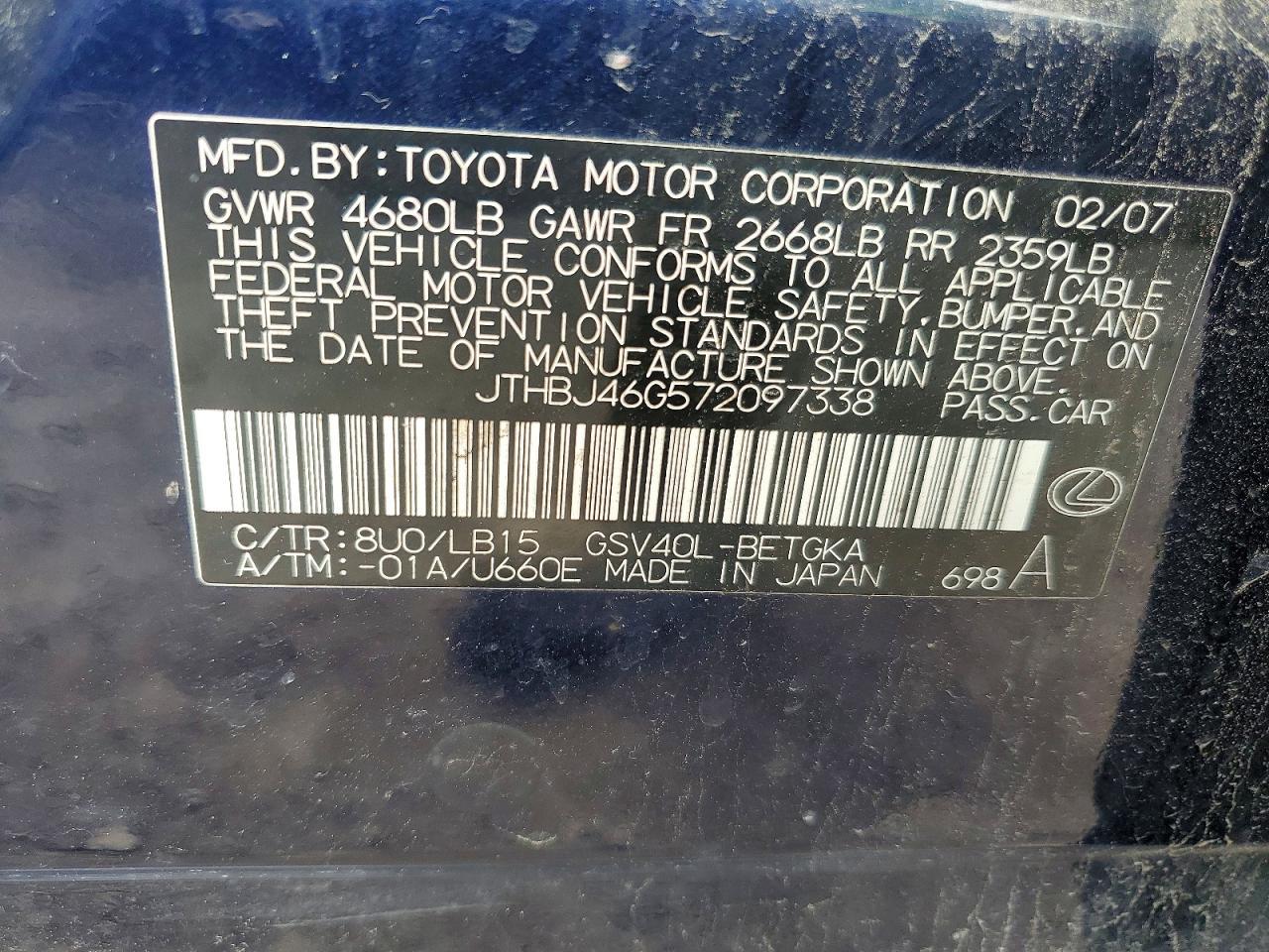 2007 LEXUS ES 350