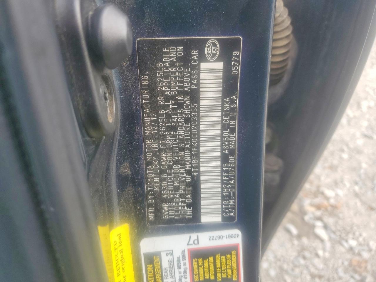 2012 TOYOTA CAMRY