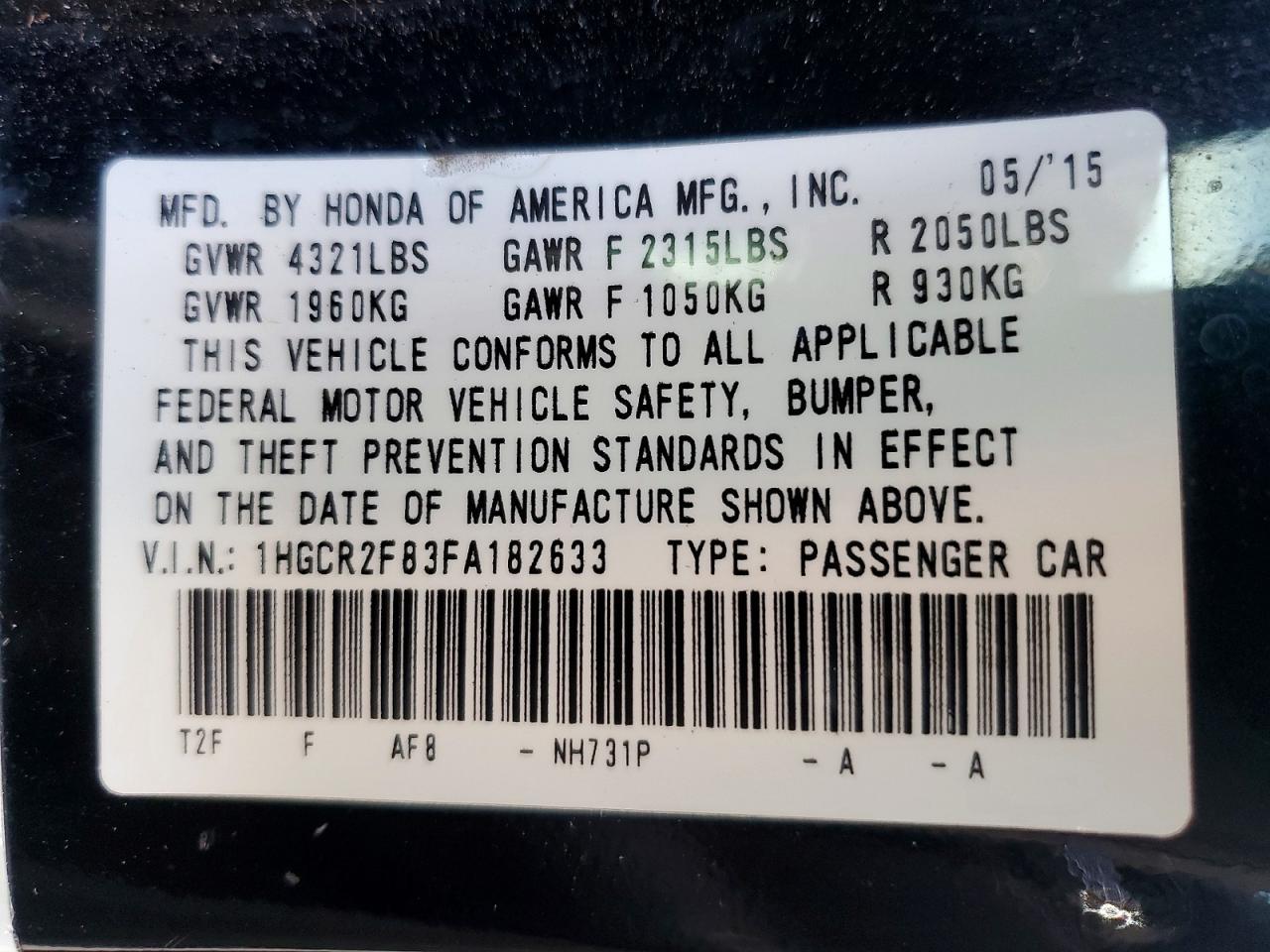 2015 HONDA ACCORD