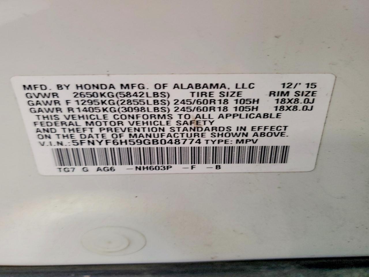 2016 HONDA PILOT