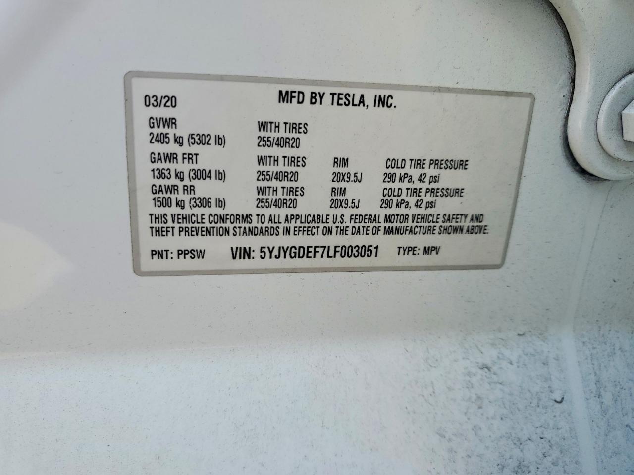 2020 TESLA MODEL Y
