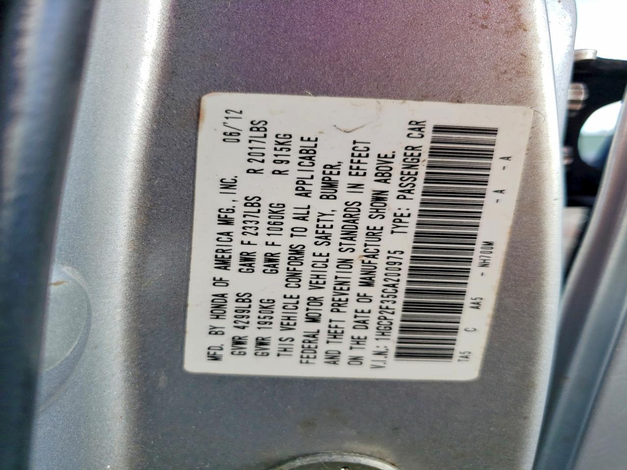 2012 HONDA ACCORD