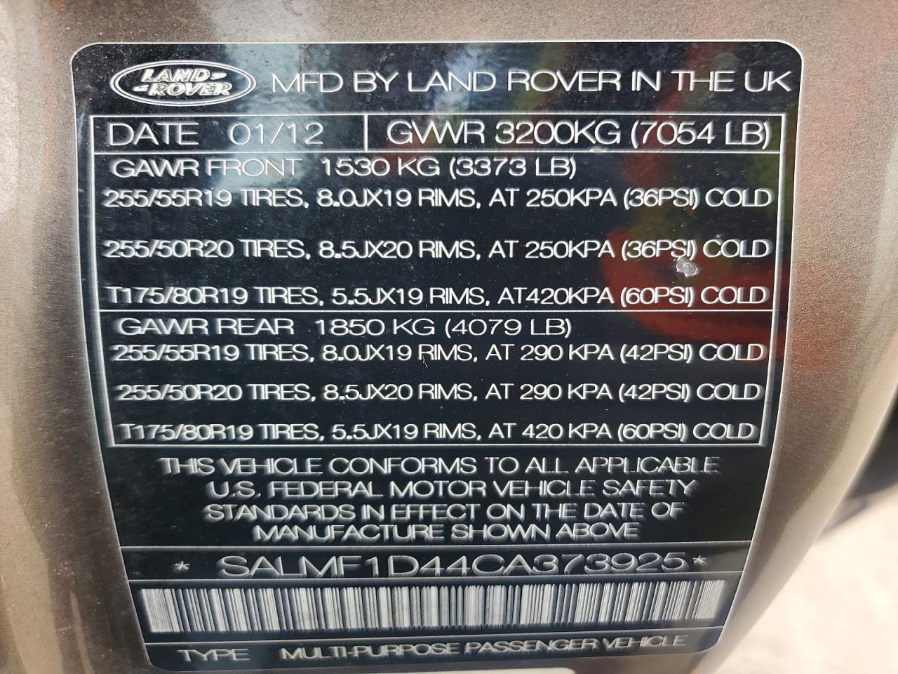 2012 LAND ROVER RANGE ROVER