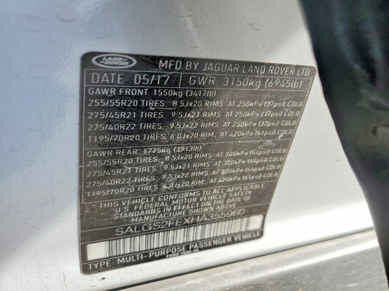 2017 LAND ROVER RANGE ROVER