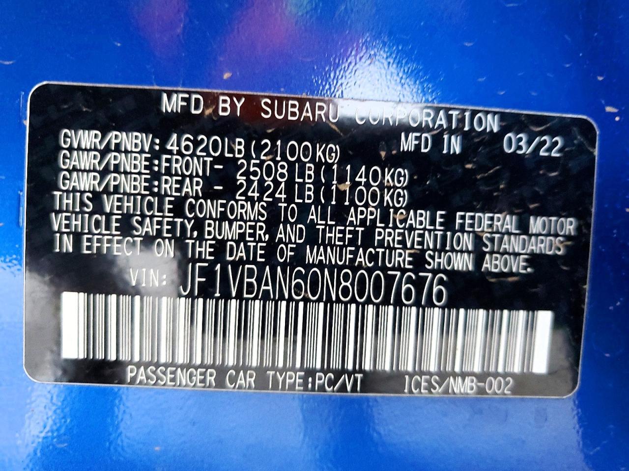 2022 SUBARU WRX