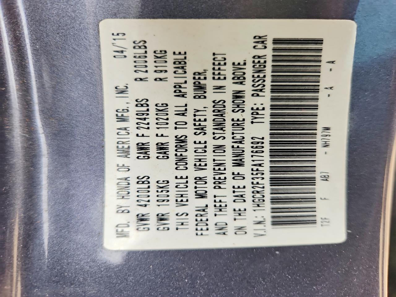 2015 HONDA ACCORD
