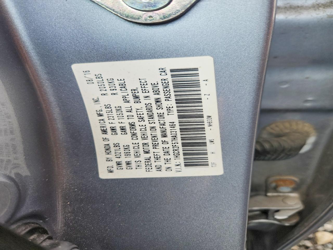 2017 HONDA ACCORD