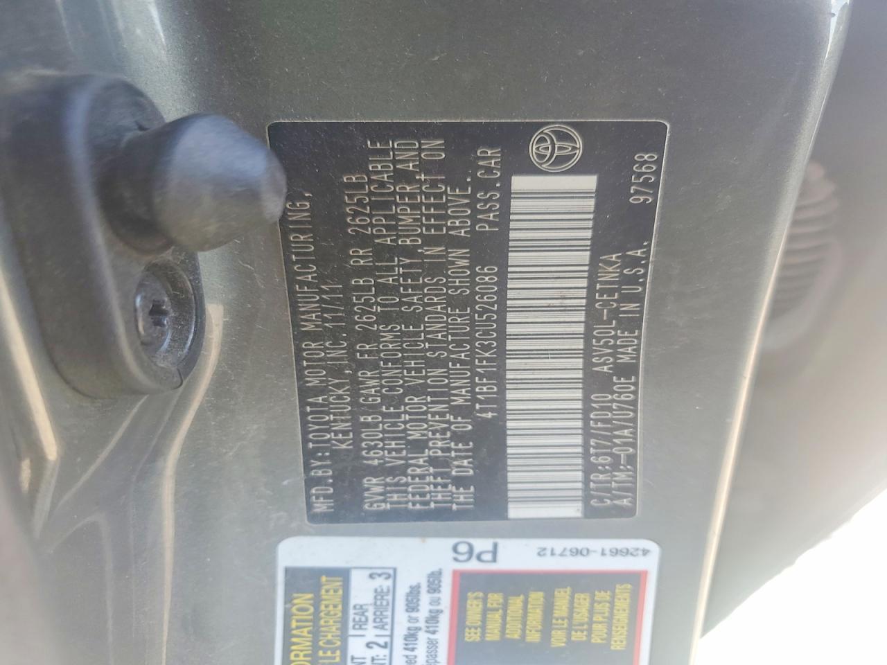 2012 TOYOTA CAMRY
