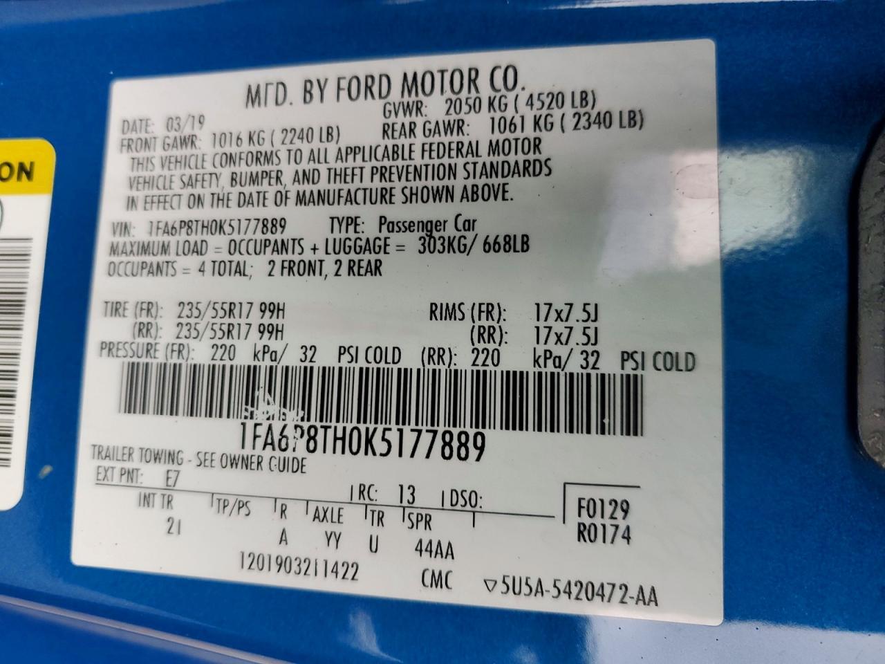 2019 FORD MUSTANG