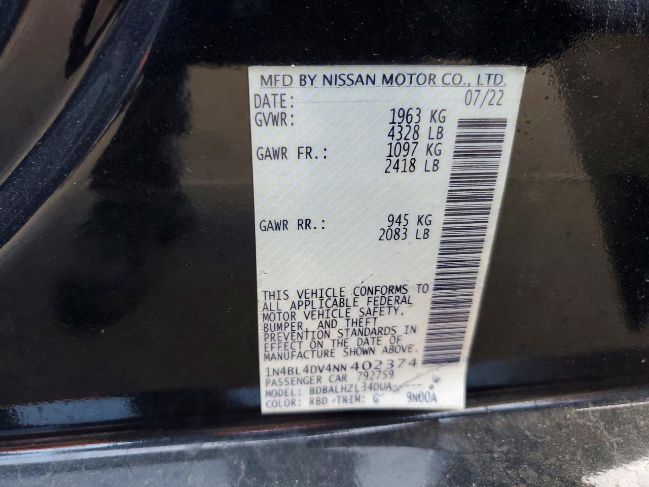 2022 NISSAN ALTIMA