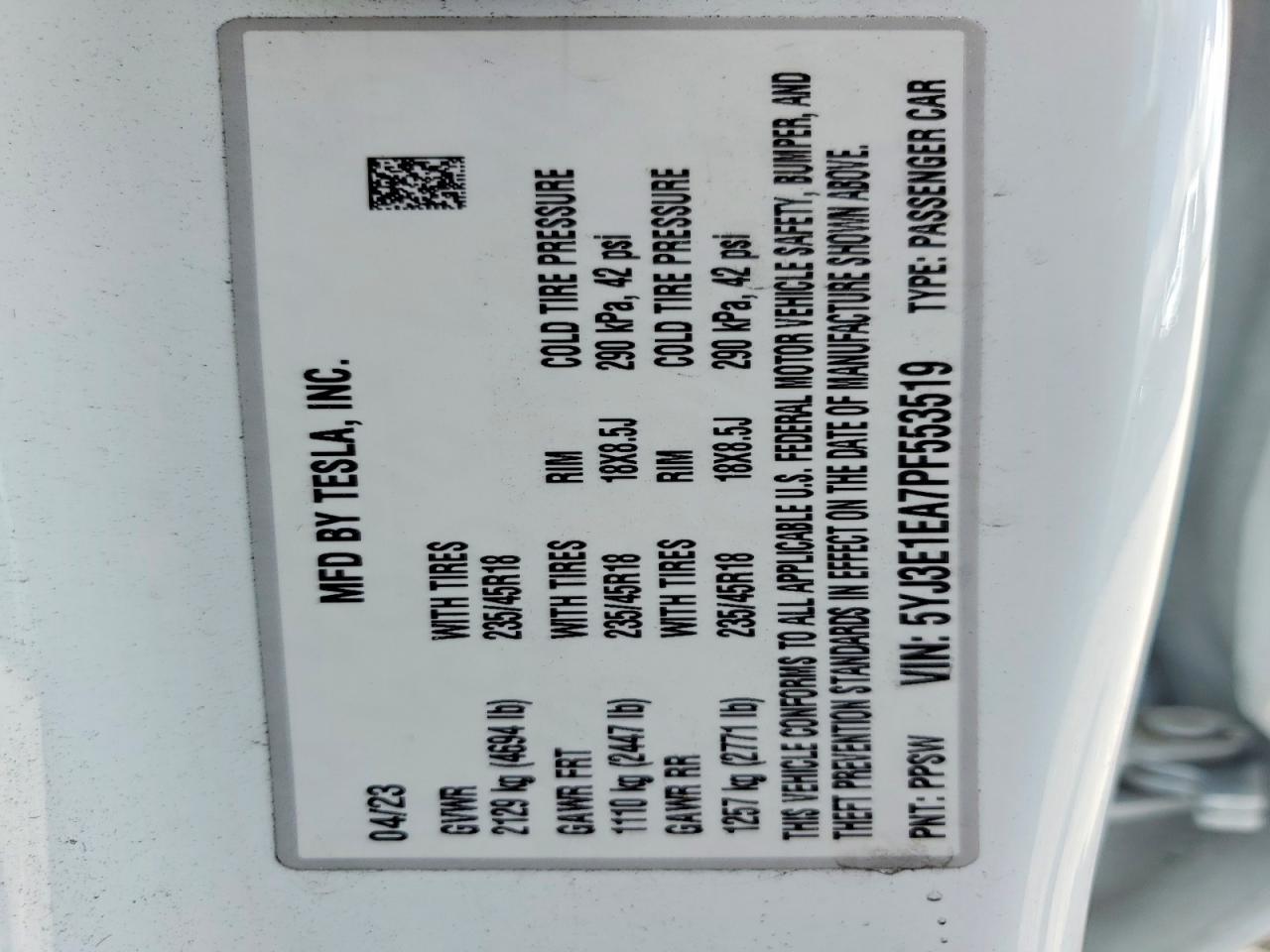 2023 TESLA MODEL 3
