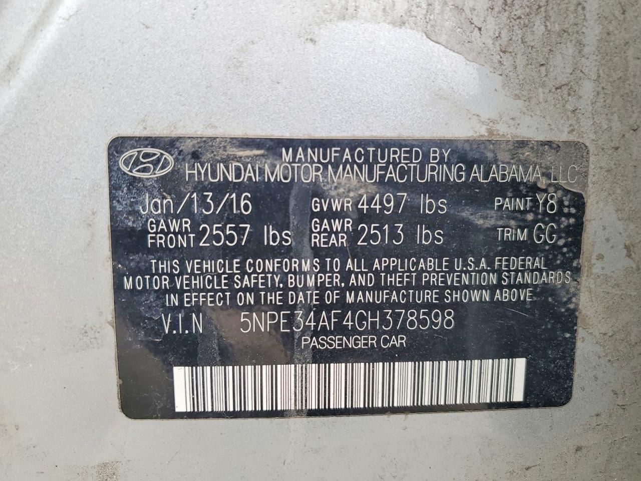 2016 HYUNDAI SONATA