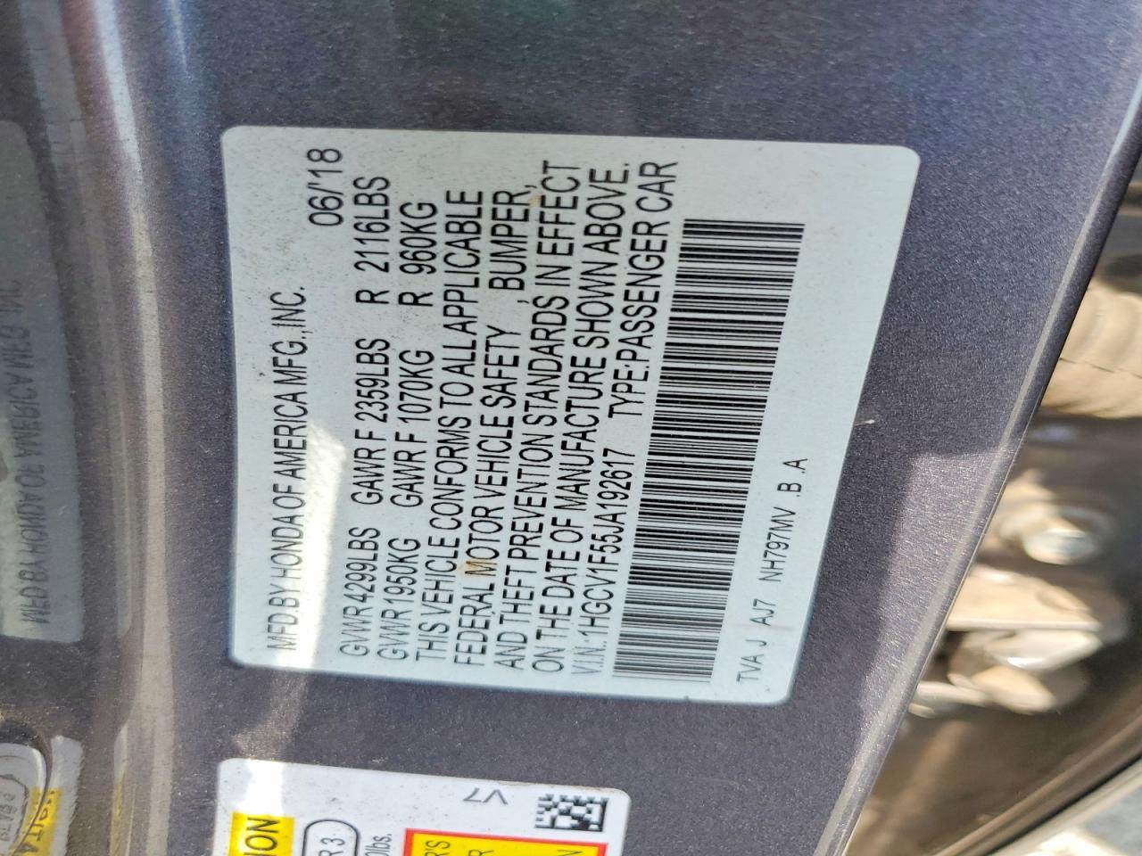 2018 HONDA ACCORD