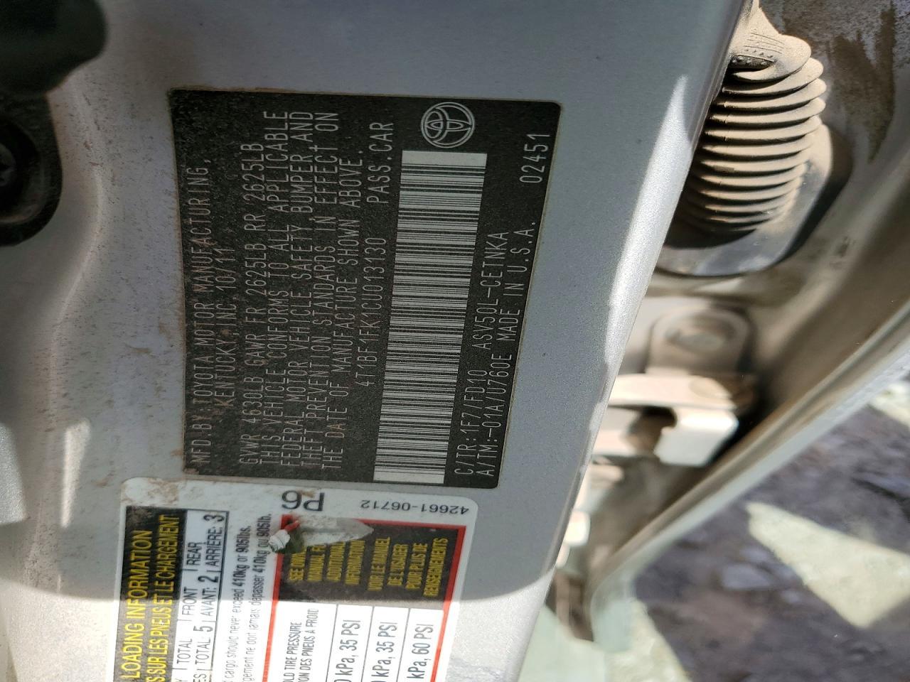 2012 TOYOTA CAMRY