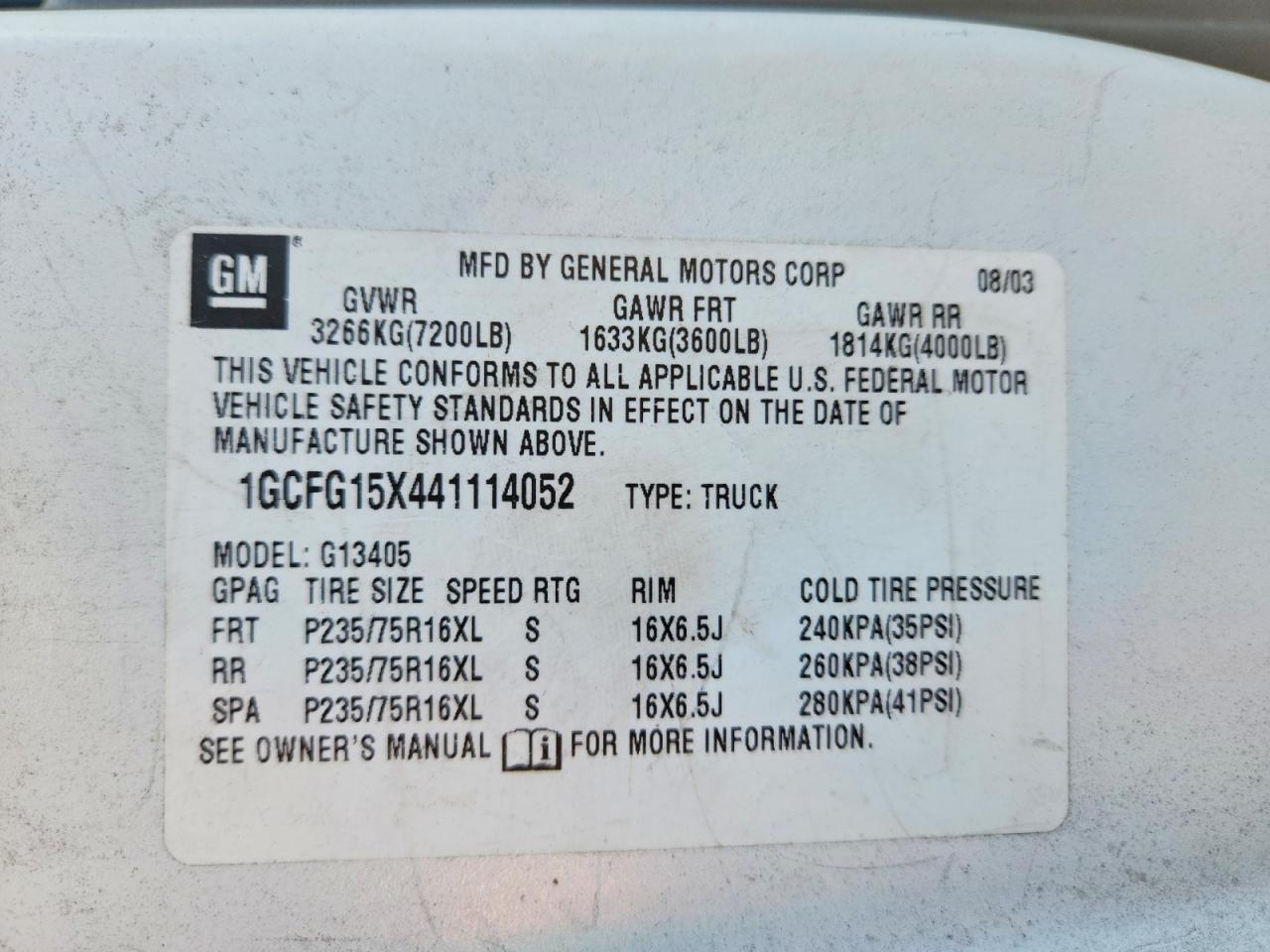 2004 CHEVROLET Express 1500