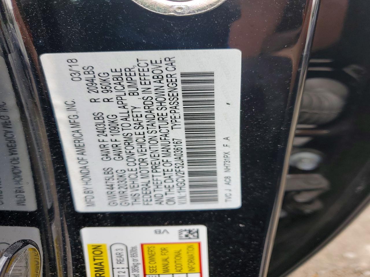 2018 HONDA ACCORD