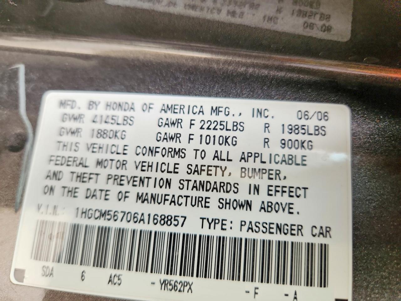 2006 HONDA ACCORD