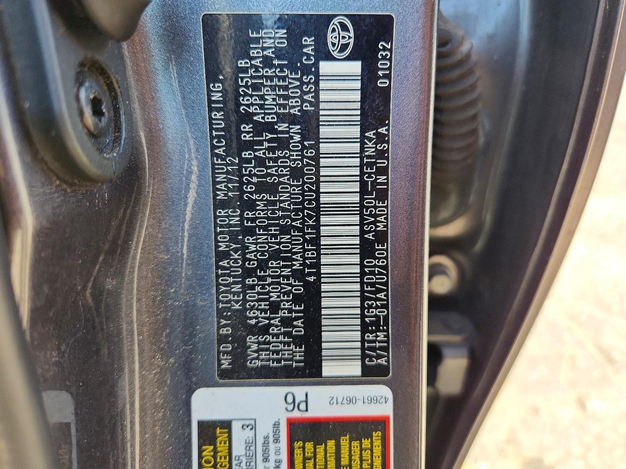 2012 TOYOTA CAMRY