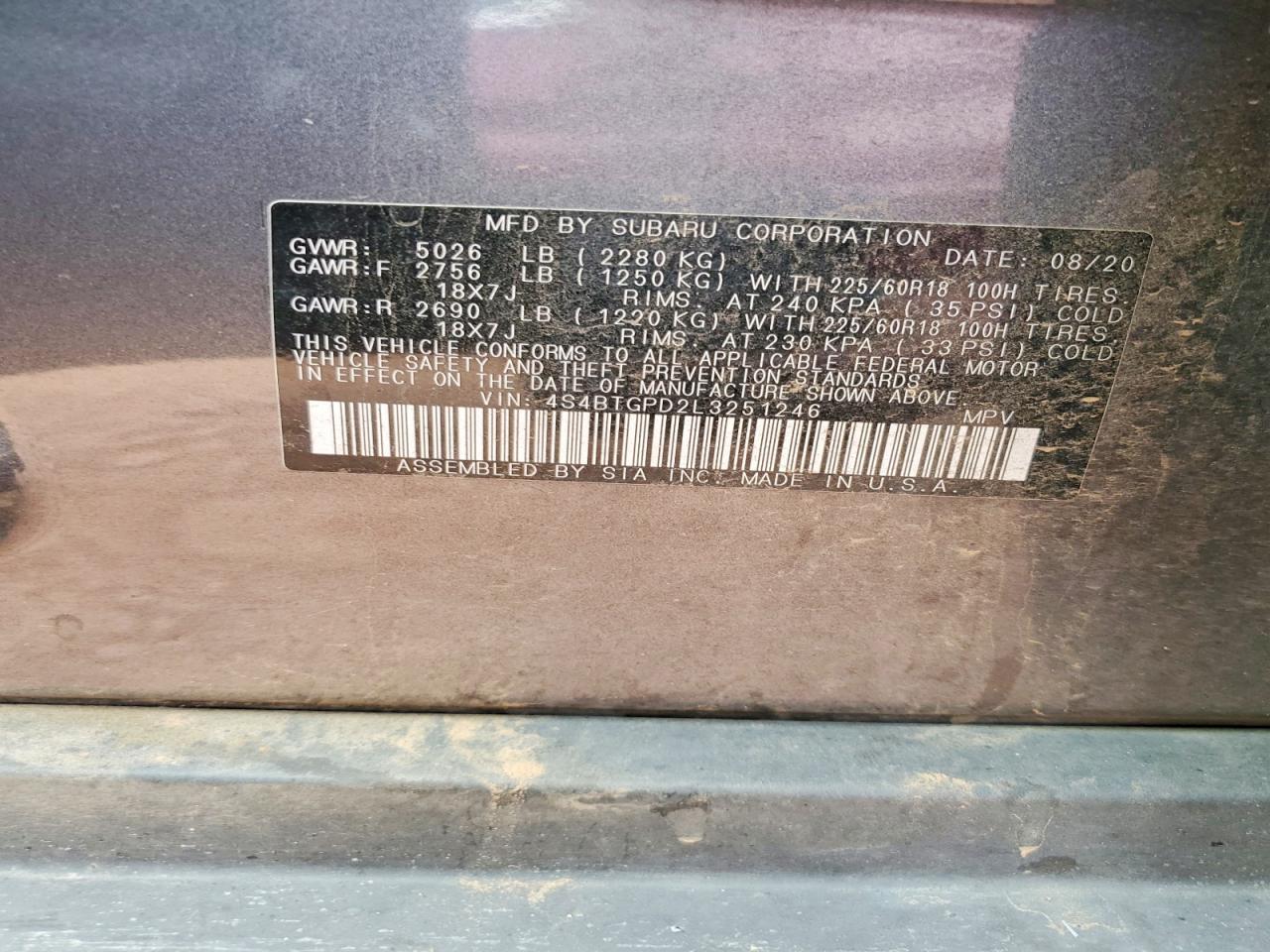 2020 SUBARU Outback