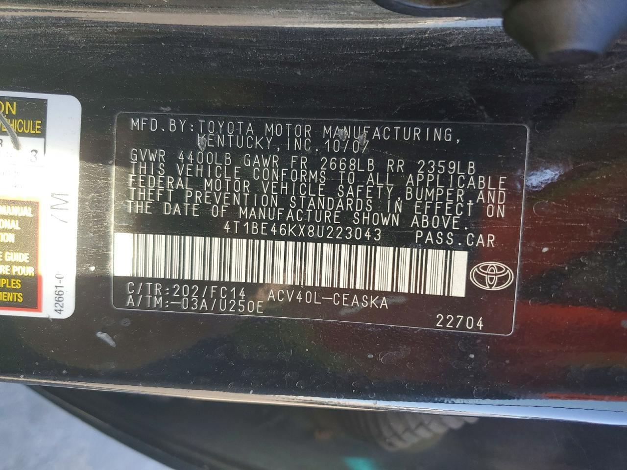 2008 TOYOTA CAMRY