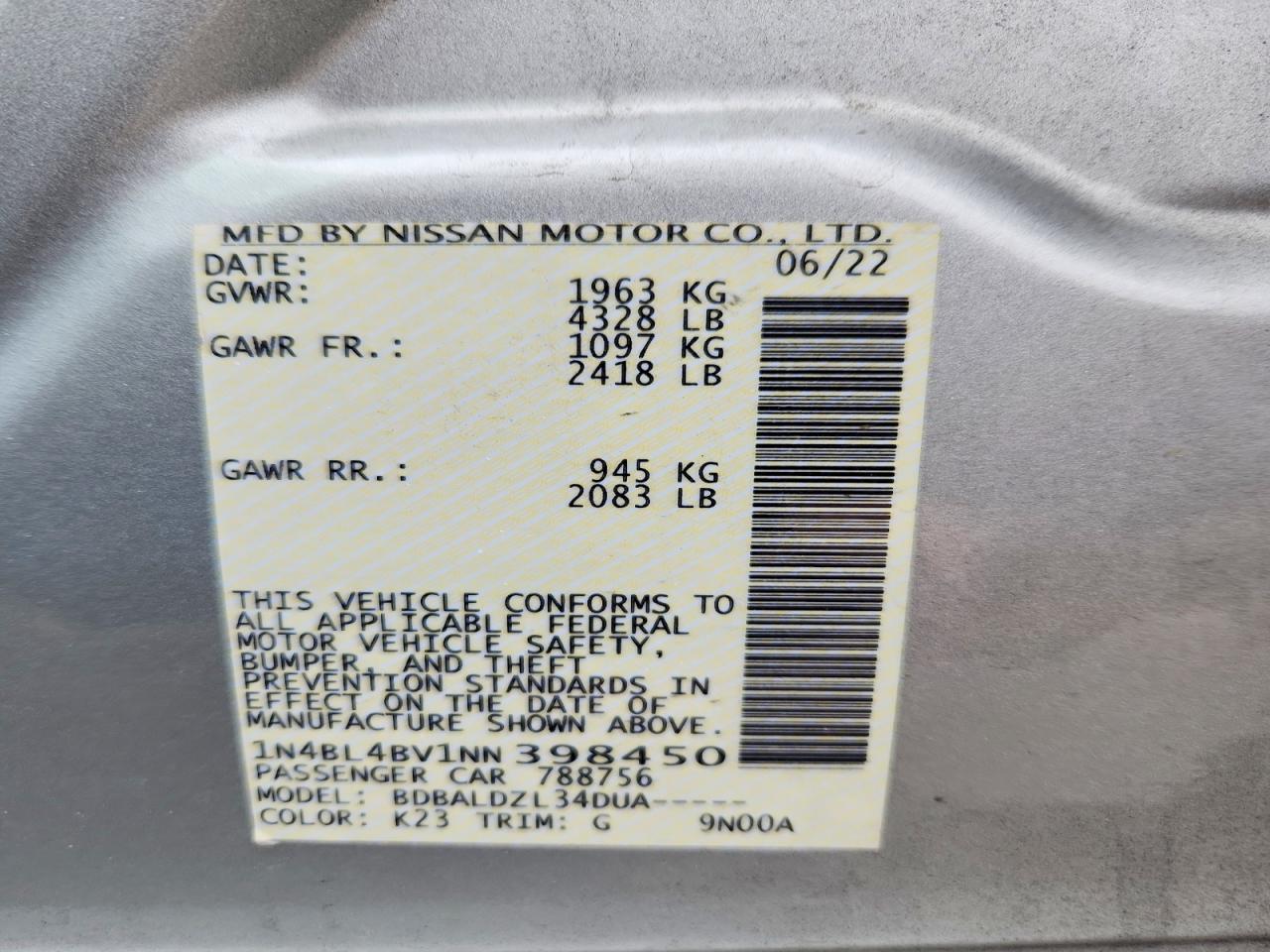 2022 NISSAN ALTIMA