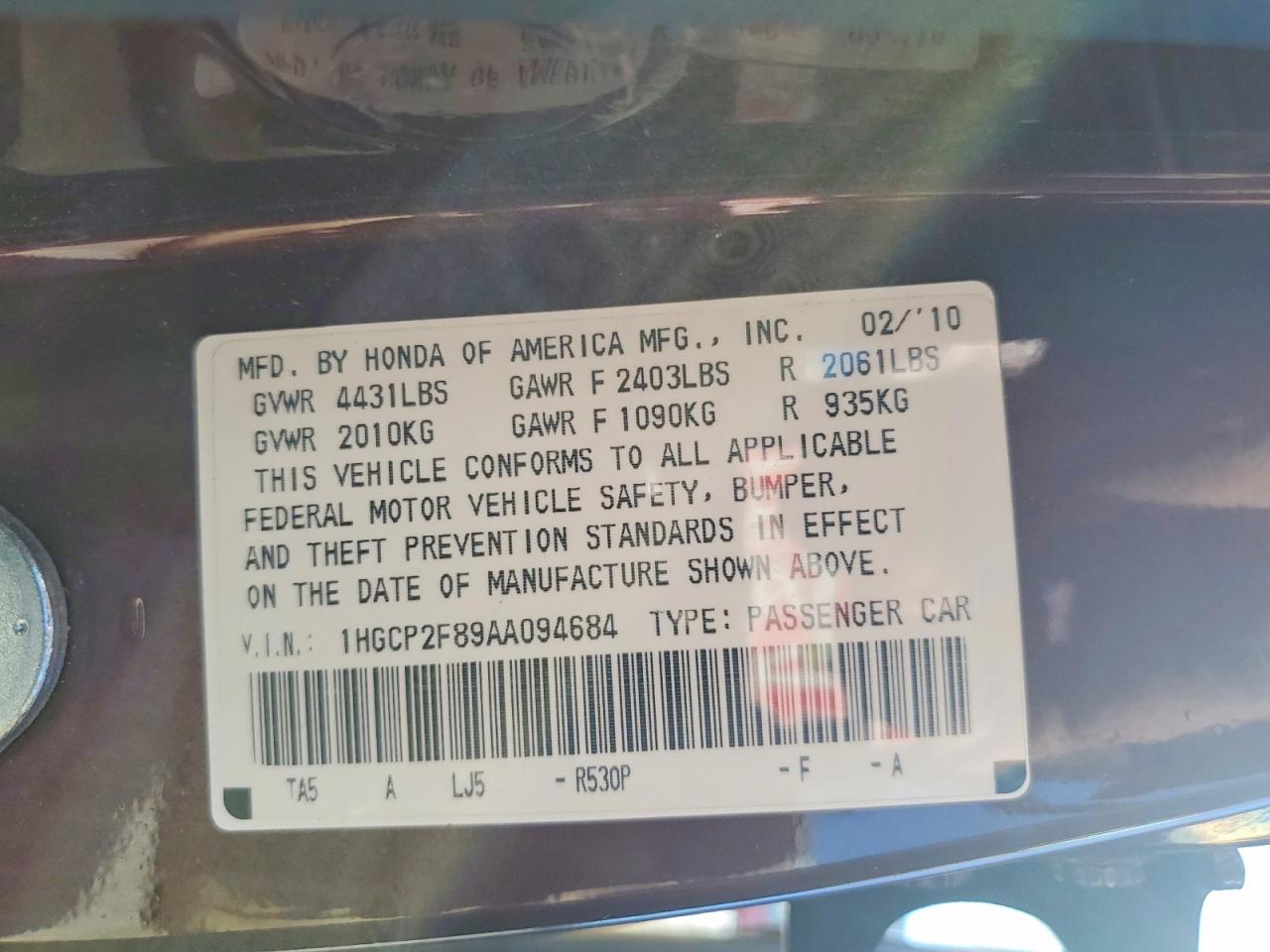 2010 HONDA ACCORD