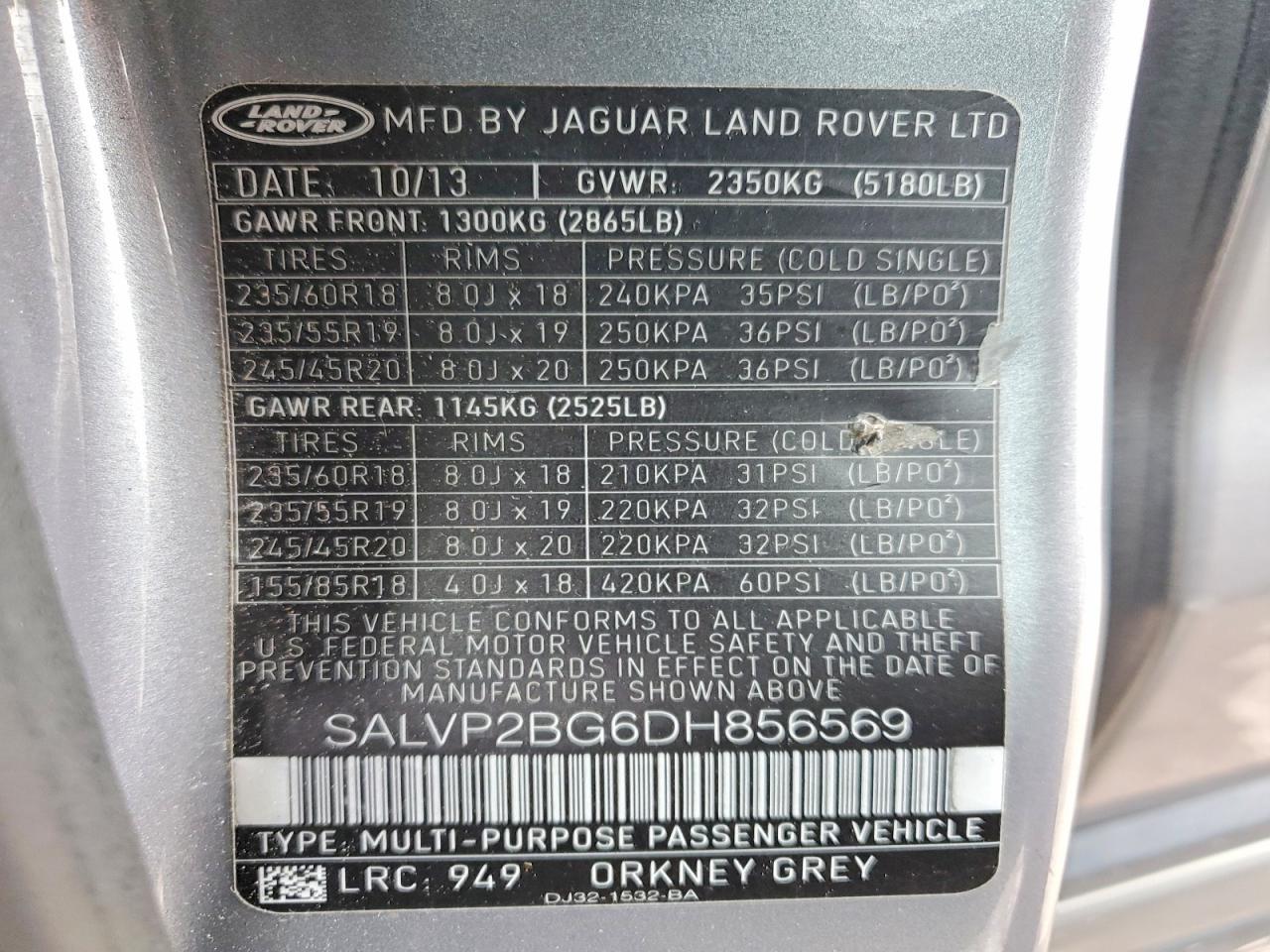 2013 LAND ROVER RANGE ROVER EVOQUE