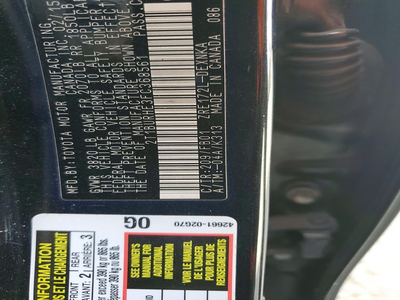 2015 TOYOTA COROLLA