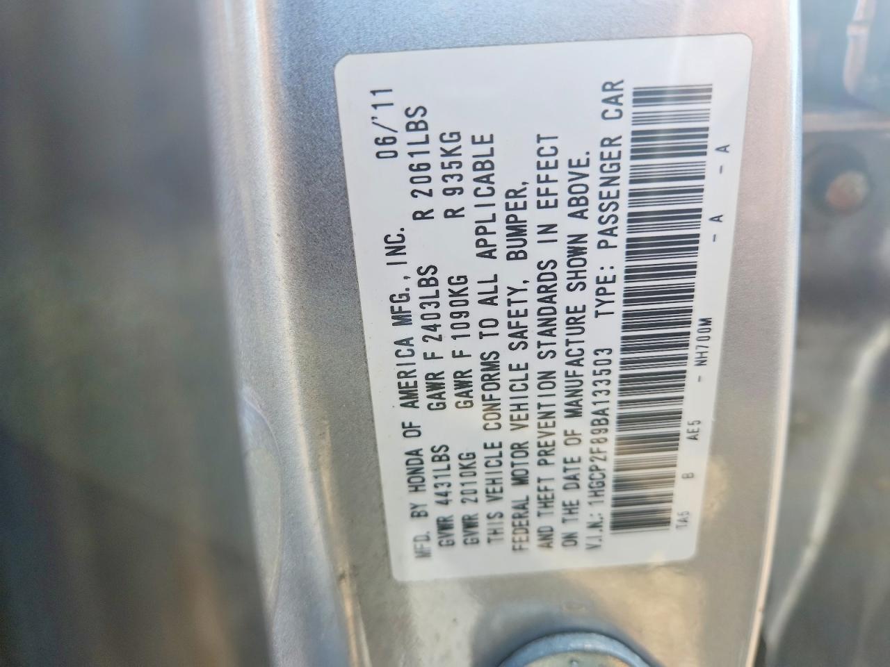2011 HONDA ACCORD