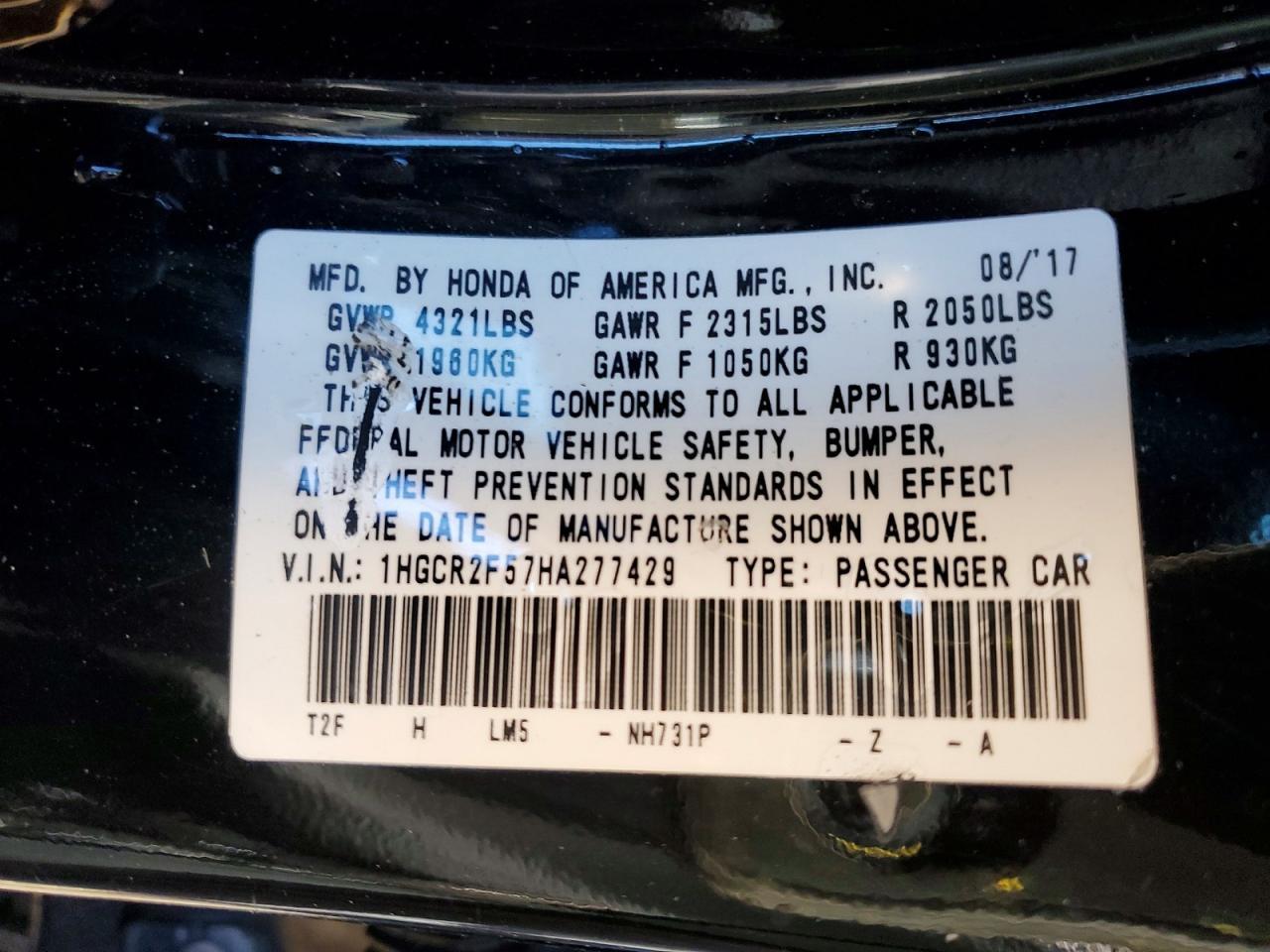 2017 HONDA ACCORD