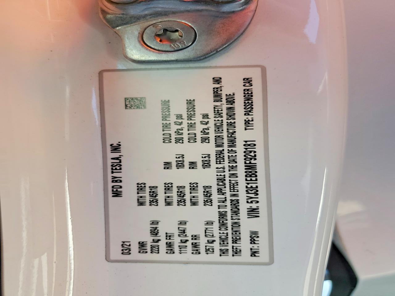 2021 TESLA MODEL 3