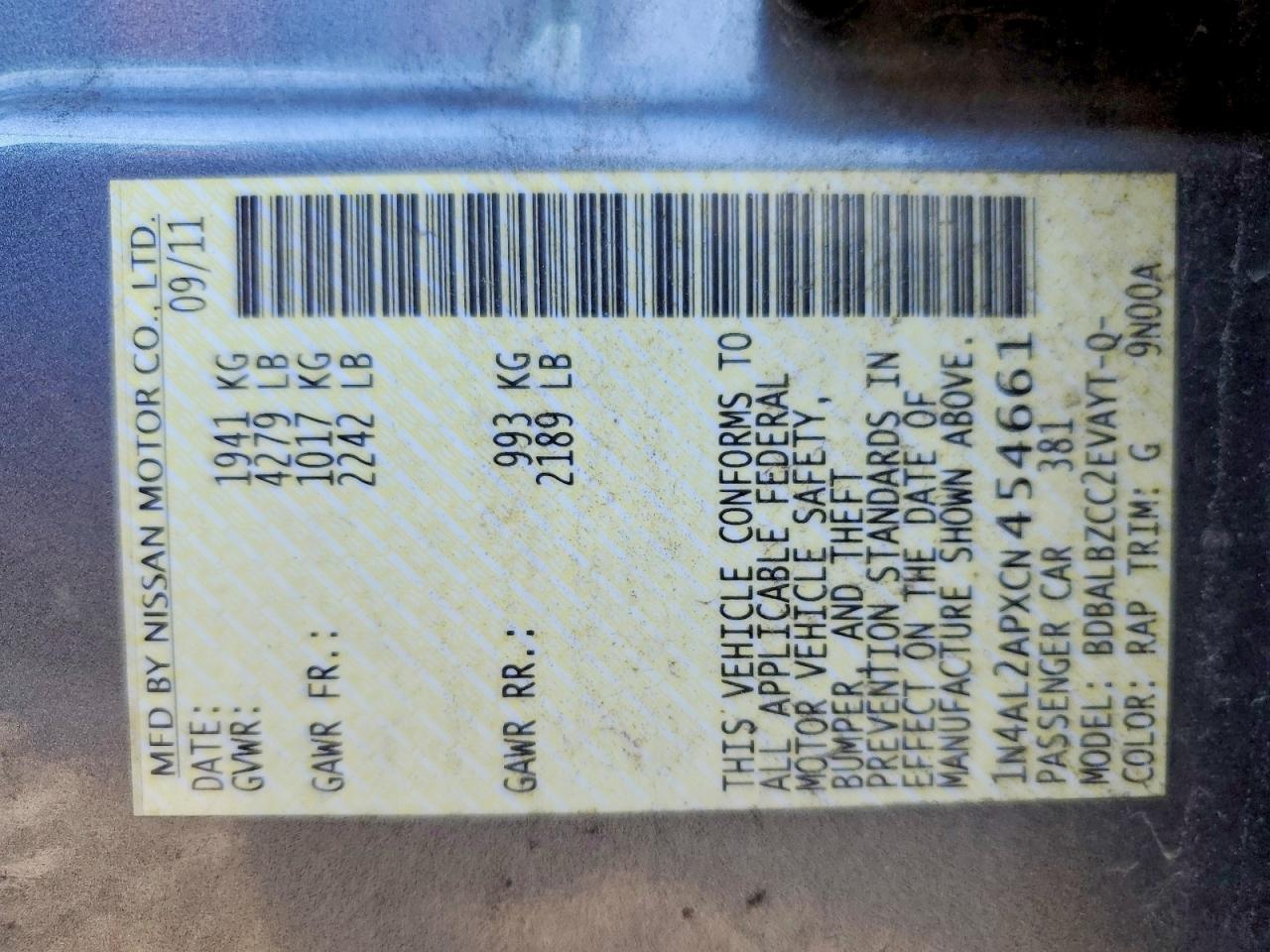 2012 NISSAN ALTIMA